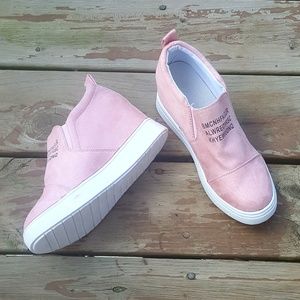 Light Pink Alphabet Suede Slip-On High Tops